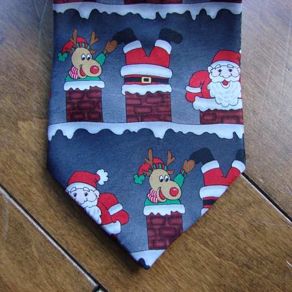 Mens Tie Christmas HOHOHO Santa Rudolph Reindeer Teachers - Picture 2 of 10